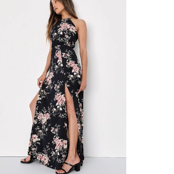 NWOT Lulus Feel the Music Midnight Blue Floral Print Maxi Dress - Picture 12 of 13